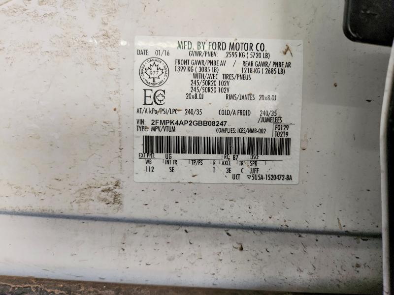 2016 Ford Edge მანქანა იყიდება აუქციონზე, vin: 2FMPK4AP2GBB08247, აუქციონის ნომერი: 70117356