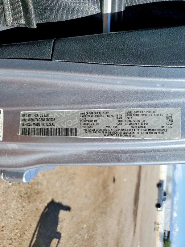 68166816 :رقم المزاد ، 1C6HJTAG3NL159038 vin ، 2022 Jeep Gladiator مزاد بيع
