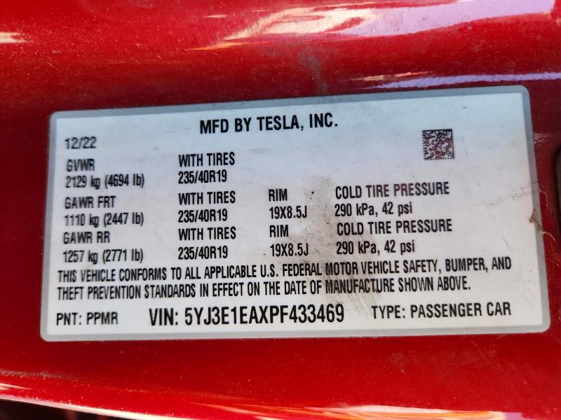 2023 Tesla Model 3 მანქანა იყიდება აუქციონზე, vin: 5YJ3E1EAXPF433469, აუქციონის ნომერი: 69064306