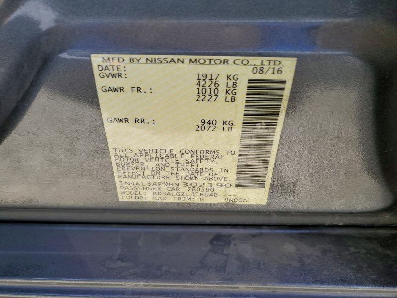 2017 Nissan Altima მანქანა იყიდება აუქციონზე, vin: 1N4AL3AP9HN302190, აუქციონის ნომერი: 68980476