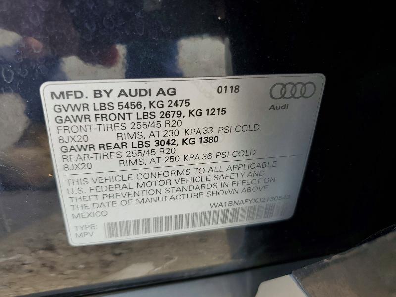 Aukcja sprzedaży 2018 Audi Q5, vin: WA1BNAFYXJ2130543, numer aukcji: 66910306