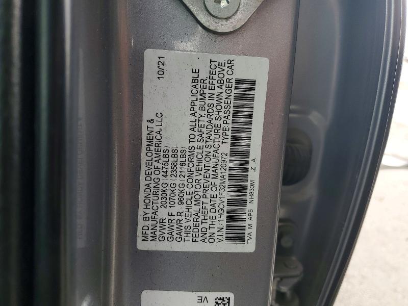 Aukcja sprzedaży 2021 Honda Accord, vin: 1HGCV1F32MA120972, numer aukcji: 67453386