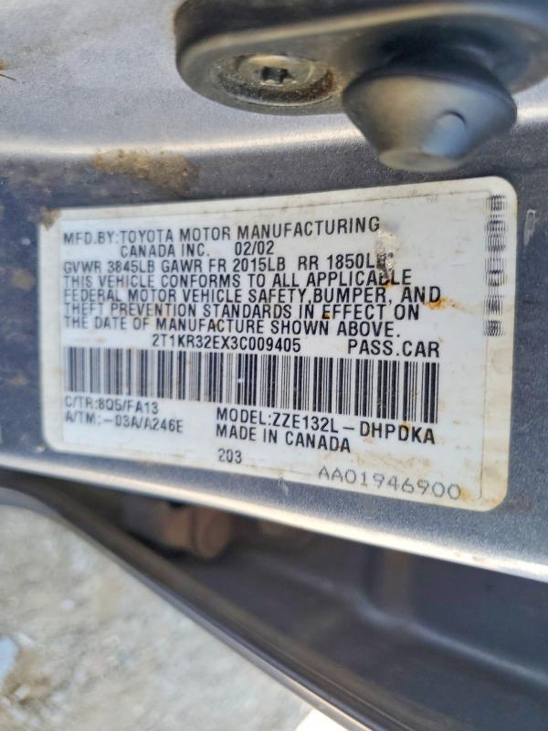 67222566 :رقم المزاد ، 2T1KR32EX3C009405 vin ، 2003 Toyota Matrix مزاد بيع
