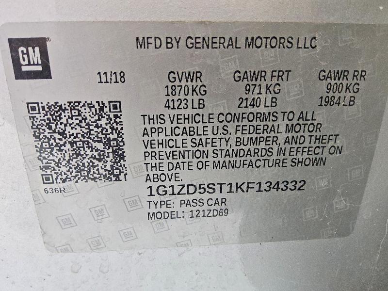 70364646 :رقم المزاد ، 1G1ZD5ST1KF134332 vin ، 2019 Chevrolet Malibu مزاد بيع
