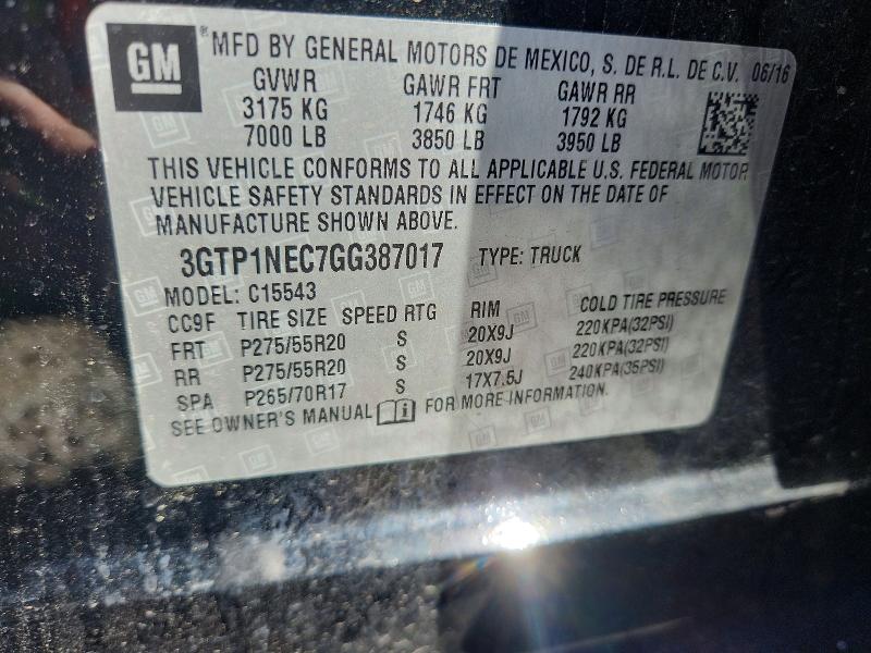 2016 Gmc Sierra მანქანა იყიდება აუქციონზე, vin: 3GTP1NEC7GG387017, აუქციონის ნომერი: 68795086