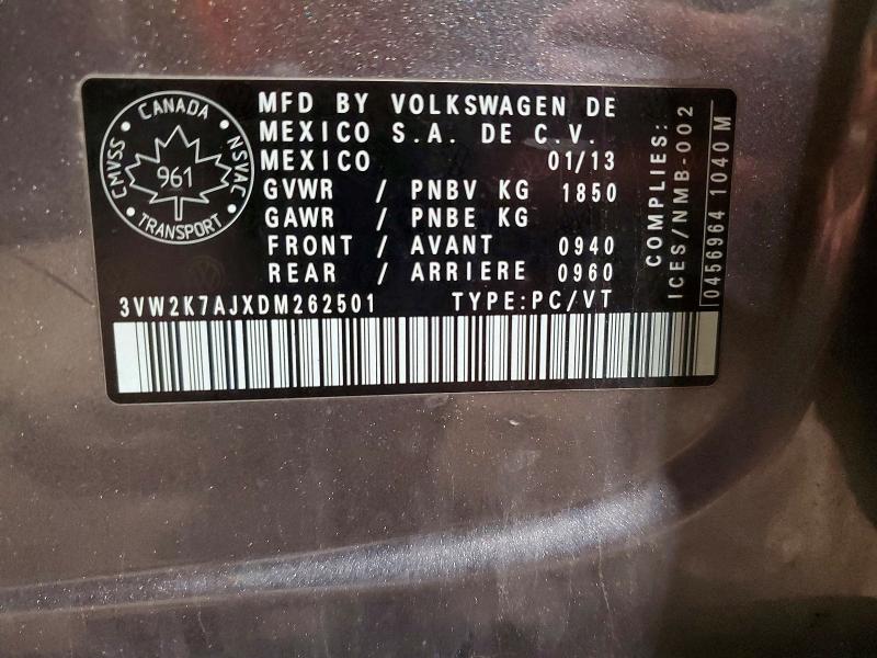 Продаж на аукціоні авто 2013 Volkswagen Jetta, vin: 3VW2K7AJXDM262501, номер лоту: 69370916