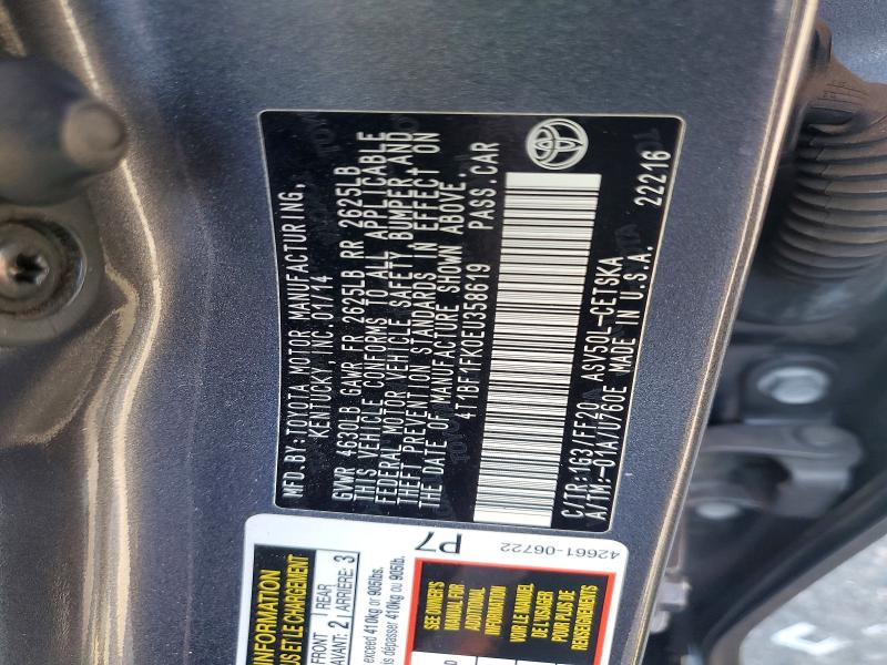 69186446 :رقم المزاد ، 4T1BF1FK0EU358619 vin ، 2014 Toyota Camry مزاد بيع
