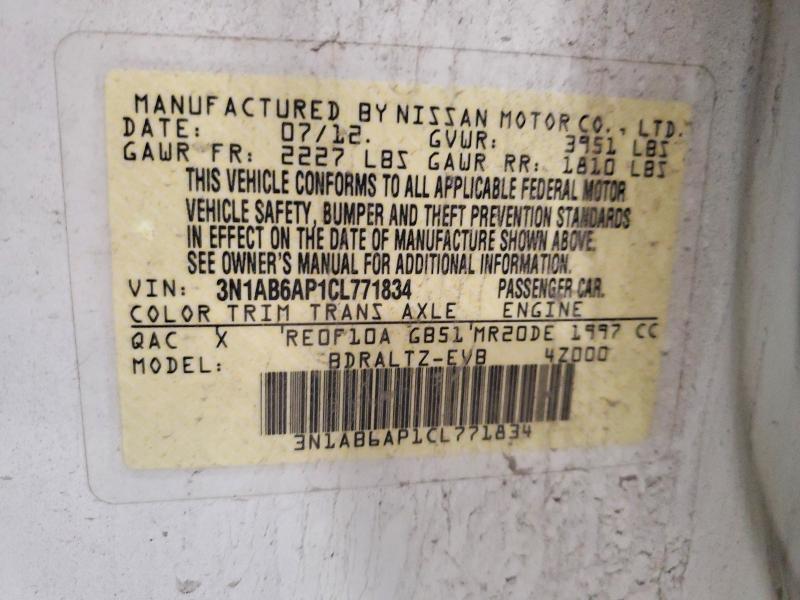 68447056 :رقم المزاد ، 3N1AB6AP1CL771834 vin ، 2012 Nissan Sentra مزاد بيع