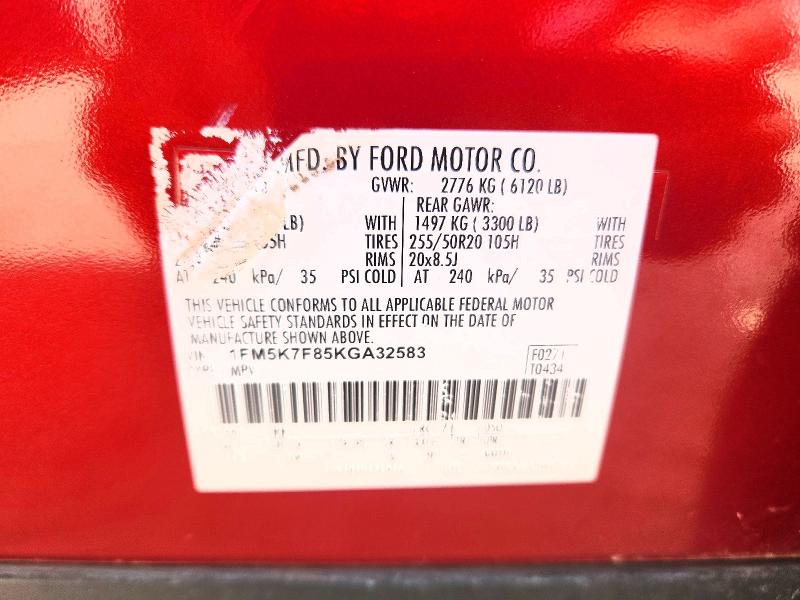 2019 Ford Explorer მანქანა იყიდება აუქციონზე, vin: 1FM5K7F85KGA32583, აუქციონის ნომერი: 69565246