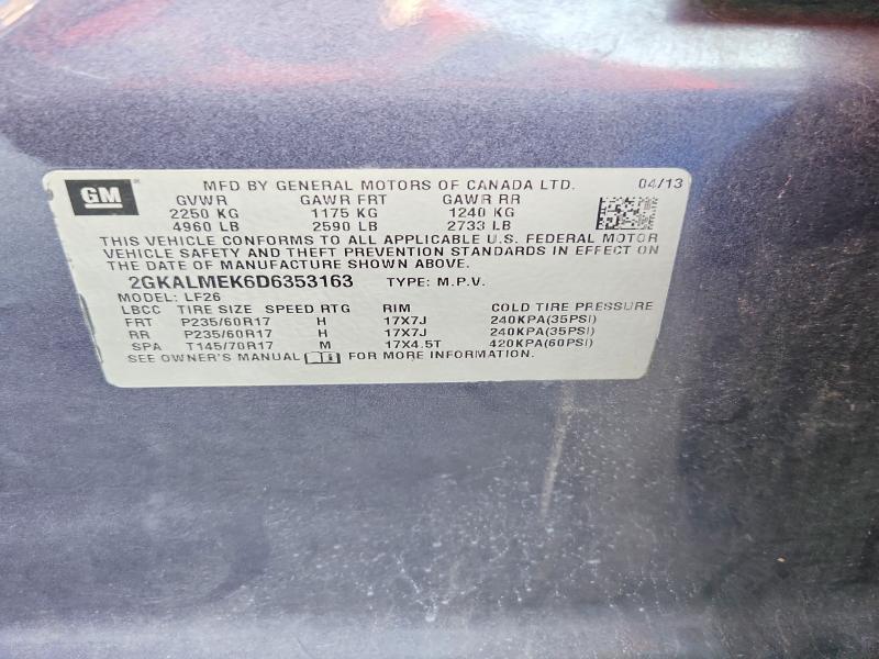 Aukcja sprzedaży 2013 Gmc Terrain, vin: 2GKALMEK6D6353163, numer aukcji: 70075556