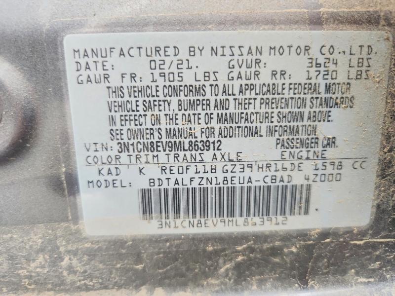 Aukcja sprzedaży 2021 Nissan Versa, vin: 3N1CN8EV9ML863912, numer aukcji: 67261446