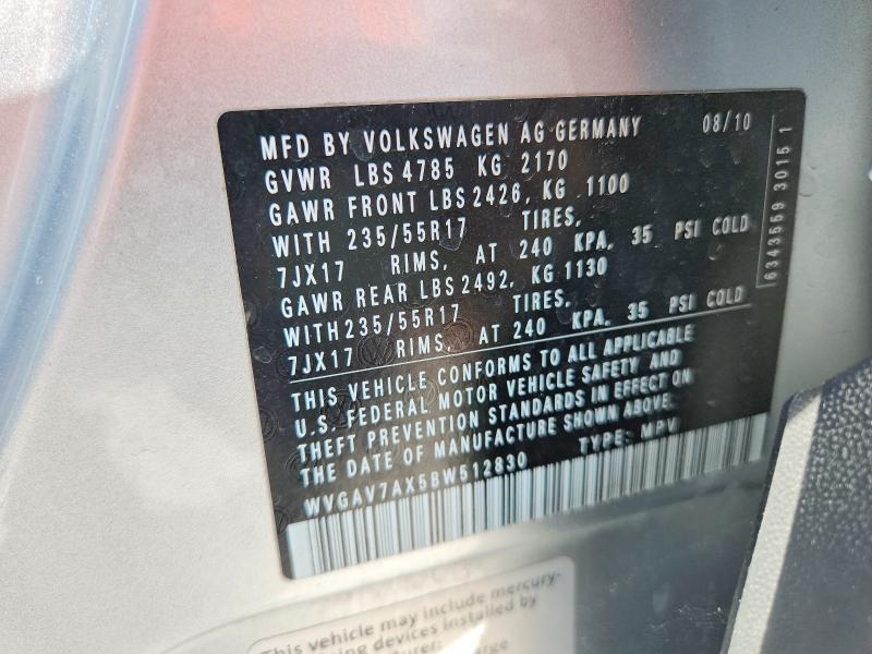 Aukcja sprzedaży 2011 Volkswagen Tiguan, vin: WVGAV7AX5BW512830, numer aukcji: 69629786