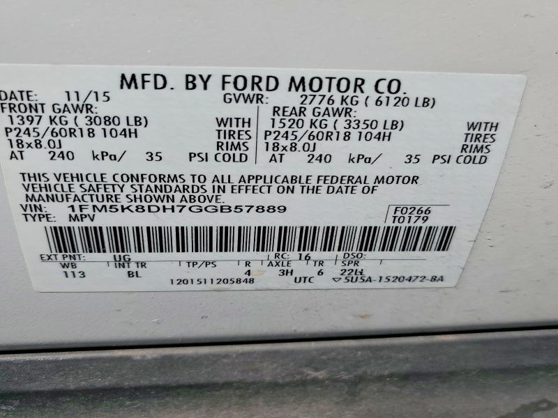Aukcja sprzedaży 2016 Ford Explorer, vin: 1FM5K8DH7GGB57889, numer aukcji: 69687606