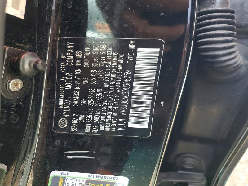 Aukcja sprzedaży 2013 Hyundai Tucson, vin: KM8JUCAC3DU606759, numer aukcji: 67593046