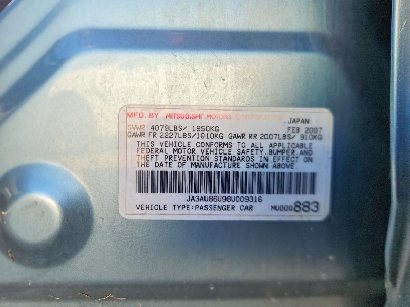 Aukcja sprzedaży 2008 Mitsubishi Lancer, vin: JA3AU86U98U009316, numer aukcji: 69603436