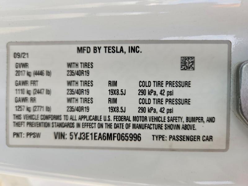 Aukcja sprzedaży 2021 Tesla Model 3, vin: 5YJ3E1EA6MF065996, numer aukcji: 67032156