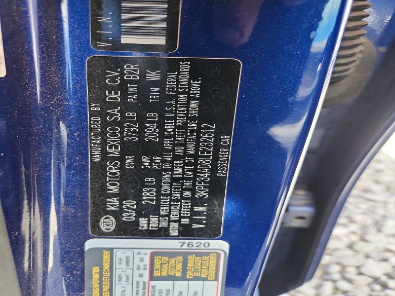 66257196 :رقم المزاد ، 3KPF34AD8LE232612 vin ، 2020 Kia Forte مزاد بيع