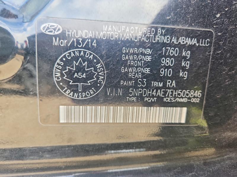 70069716 :رقم المزاد ، 5NPDH4AE7EH505846 vin ، 2014 Hyundai Elantra مزاد بيع