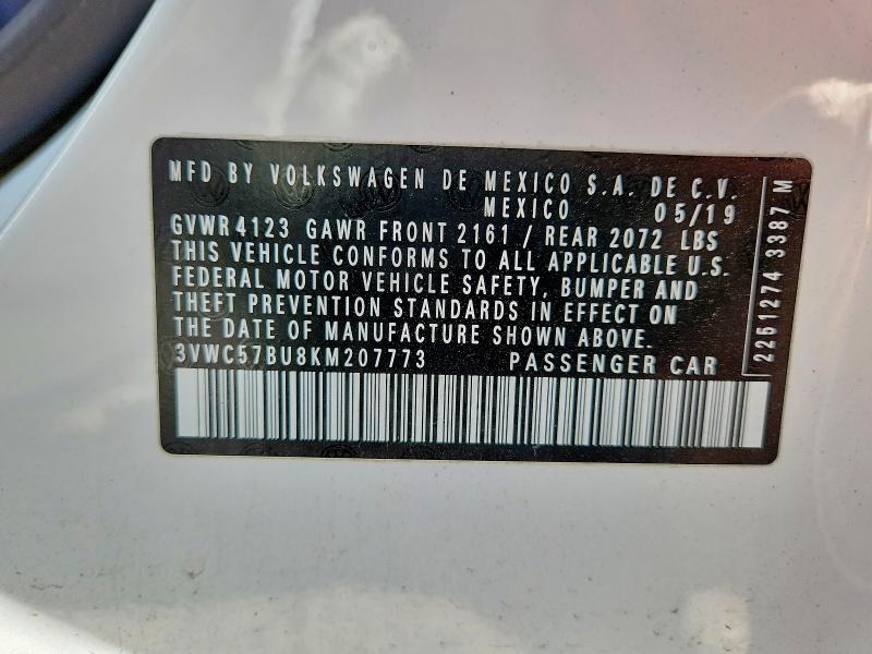 68601396 :رقم المزاد ، 3VWC57BU8KM207773 vin ، 2019 Volkswagen Jetta مزاد بيع