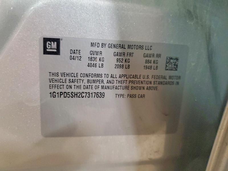 2012 Chevrolet Cruze მანქანა იყიდება აუქციონზე, vin: 1G1PD5SH2C7317639, აუქციონის ნომერი: 66561896