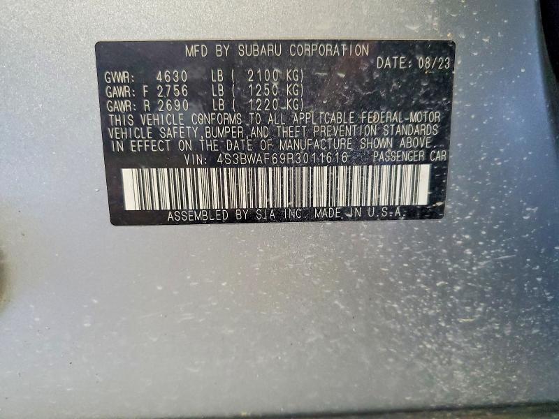 2024 Subaru Legacy მანქანა იყიდება აუქციონზე, vin: 4S3BWAF69R3011616, აუქციონის ნომერი: 69355006