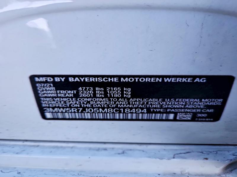 2021 Bmw 330xi მანქანა იყიდება აუქციონზე, vin: 3MW5R7J05M8C18494, აუქციონის ნომერი: 69148016