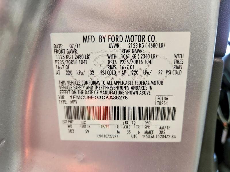 Aukcja sprzedaży 2012 Ford Escape, vin: 1FMCU9EG3CKA36278, numer aukcji: 68816966