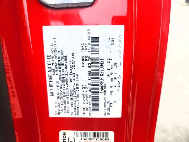 Продажа на аукционе авто 2019 Ford Mustang, vin: 1FA6P8CF1K5200451, номер лота: 67559246