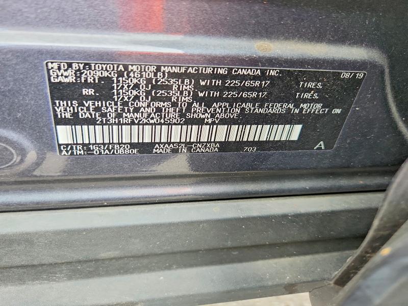 2019 Toyota Rav4 მანქანა იყიდება აუქციონზე, vin: 2T3H1RFV2KW045902, აუქციონის ნომერი: 66537286