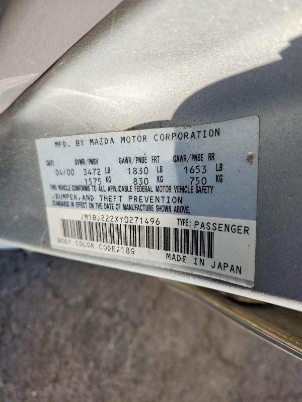 2000 Mazda Protege მანქანა იყიდება აუქციონზე, vin: JM1BJ222XY0271496, აუქციონის ნომერი: 68340366