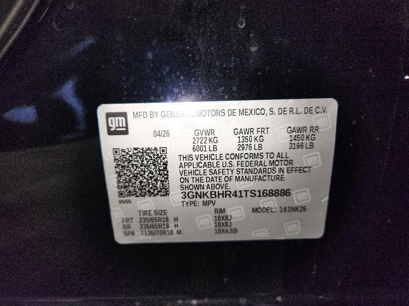 69754716 :رقم المزاد ، 3GNKBHR41TS168886 vin ، 2026 Chevrolet Blazer مزاد بيع