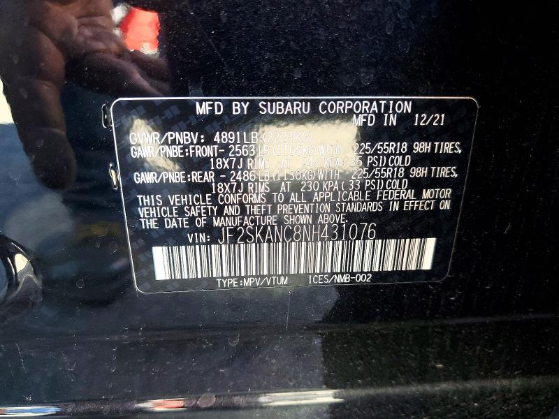 2022 Subaru Forester მანქანა იყიდება აუქციონზე, vin: JF2SKANC8NH431076, აუქციონის ნომერი: 70357556