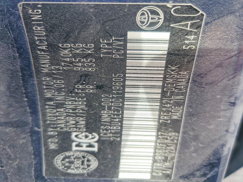 68592556 :رقم المزاد ، 2T1BU4EE7DC119605 vin ، 2013 Toyota Corolla مزاد بيع