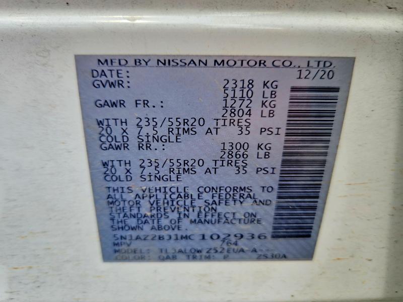 Aukcja sprzedaży 2021 Nissan Murano, vin: 5N1AZ2BJ1MC102936, numer aukcji: 67969286