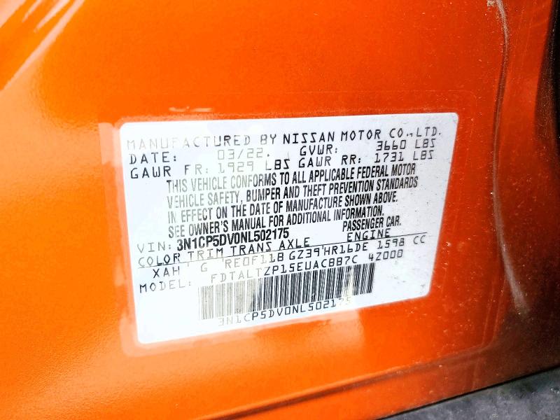 2022 Nissan Kicks მანქანა იყიდება აუქციონზე, vin: 3N1CP5DV0NL502175, აუქციონის ნომერი: 67434266