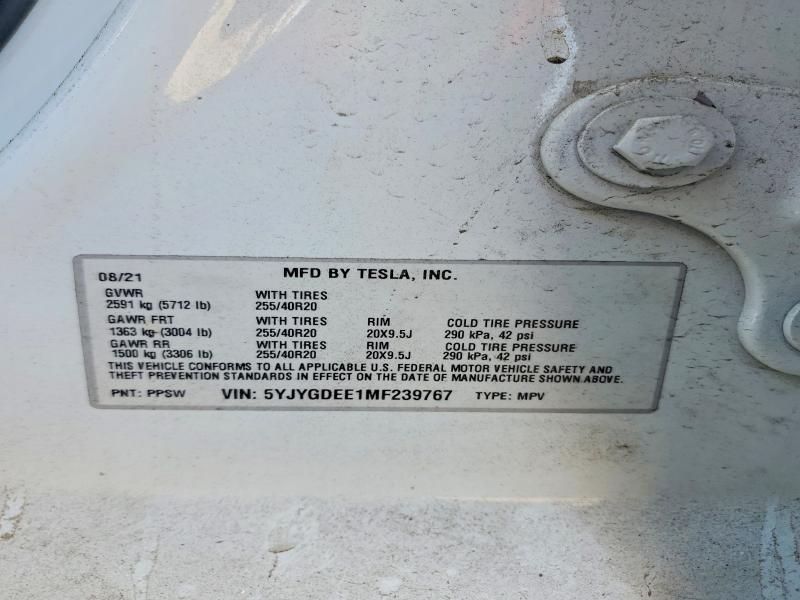 68895255 :رقم المزاد ، 5YJYGDEE1MF239767 vin ، 2021 Tesla Model Y مزاد بيع