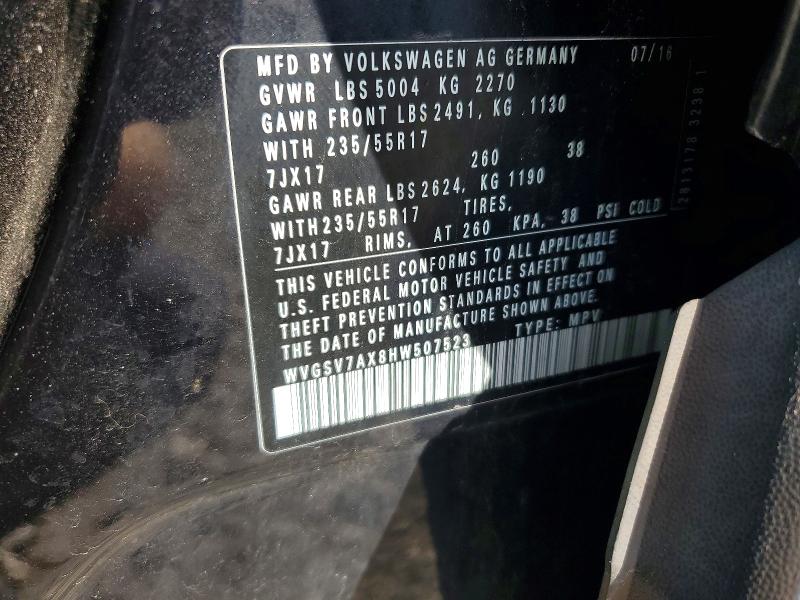 2017 Volkswagen Tiguan მანქანა იყიდება აუქციონზე, vin: WVGSV7AX8HW507523, აუქციონის ნომერი: 68934256