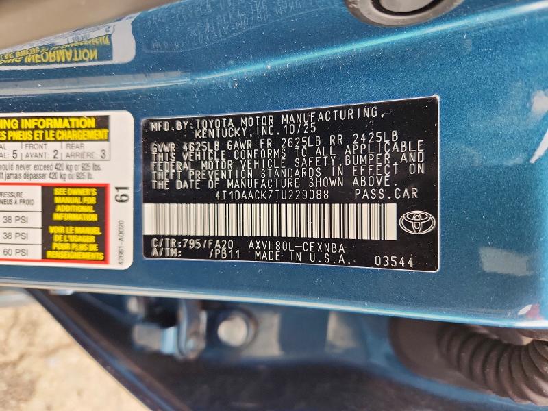 69389136 :رقم المزاد ، 4T1DAACK7TU229088 vin ، 2026 Toyota Camry مزاد بيع