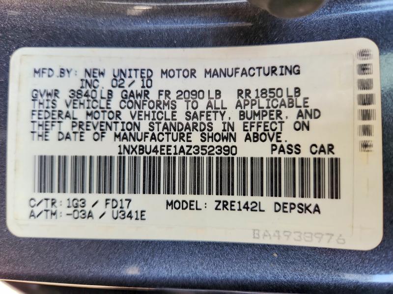 Продаж на аукціоні авто 2010 Toyota Corolla, vin: 1NXBU4EE1AZ352390, номер лоту: 66928776
