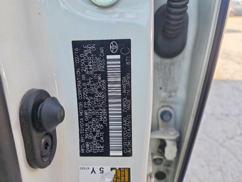 68807456 :رقم المزاد ، JTDKBRFU7G3513658 vin ، 2016 Toyota Prius مزاد بيع