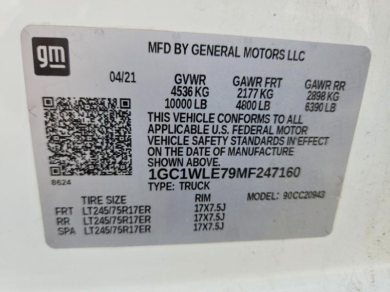 Aukcja sprzedaży 2021 Chevrolet Silverado, vin: 1GC1WLE79MF247160, numer aukcji: 70565366