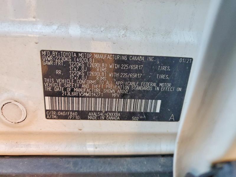 69911656 :رقم المزاد ، 2T3L6RFV5MW014271 vin ، 2021 Toyota Rav4 مزاد بيع