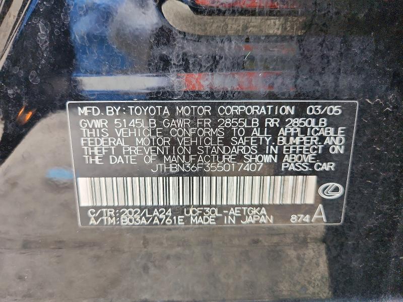 Продаж на аукціоні авто 2005 Lexus Ls, vin: JTHBN36F355017407, номер лоту: 67613206