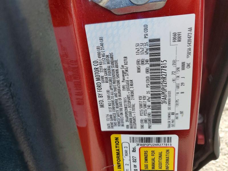 2017 Ford Fusion მანქანა იყიდება აუქციონზე, vin: 3FA6P0PU2HR277815, აუქციონის ნომერი: 68376806