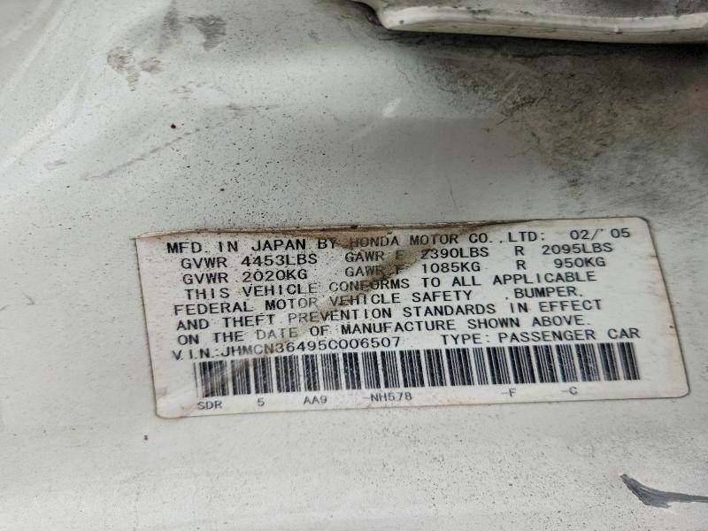 Aukcja sprzedaży 2005 Honda Accord, vin: JHMCN36495C006507, numer aukcji: 70050736
