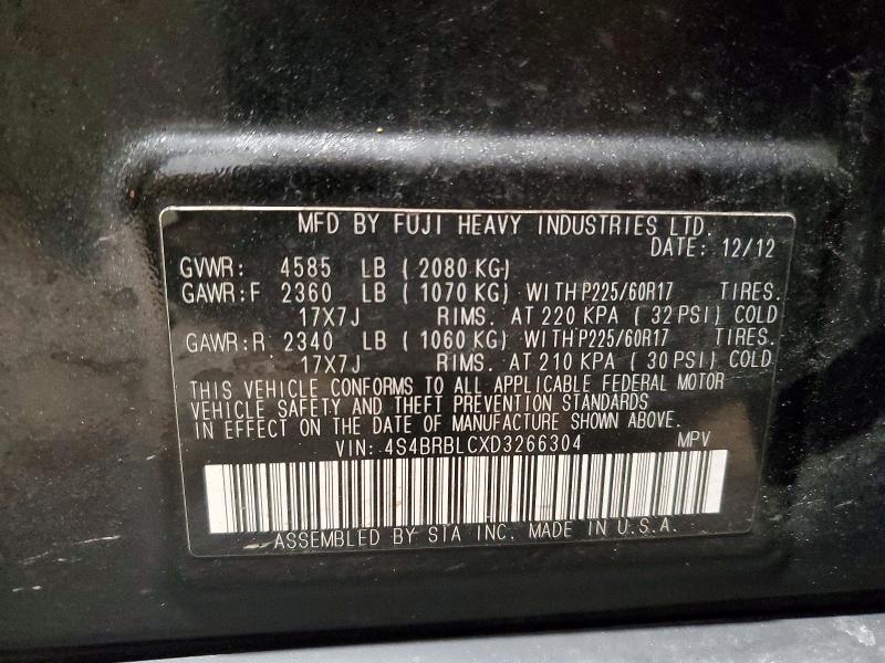 Продажа на аукционе авто 2013 Subaru Outback, vin: 4S4BRBLCXD3266304, номер лота: 66895266