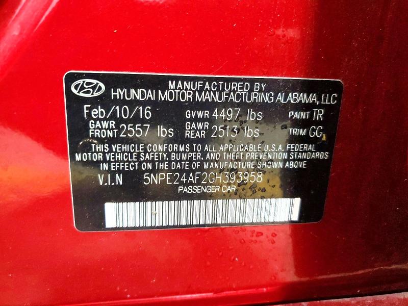 70697386 :رقم المزاد ، 5NPE24AF2GH393958 vin ، 2016 Hyundai Sonata مزاد بيع