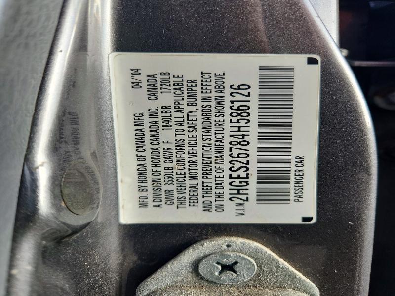 Aukcja sprzedaży 2004 Honda Civic, vin: 2HGES26784H586126, numer aukcji: 69453506