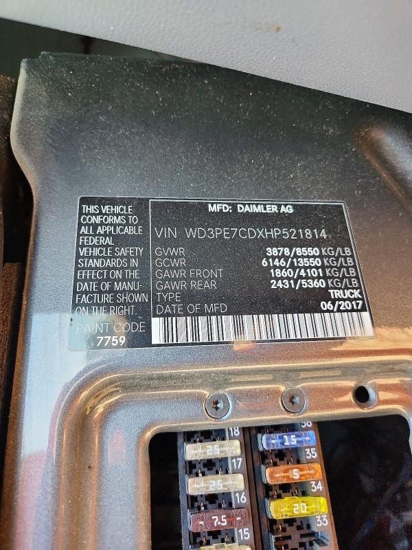 67648646 :رقم المزاد ، WD3PE7CDXHP521814 vin ، 2017 Mercedes-benz Sprinter مزاد بيع
