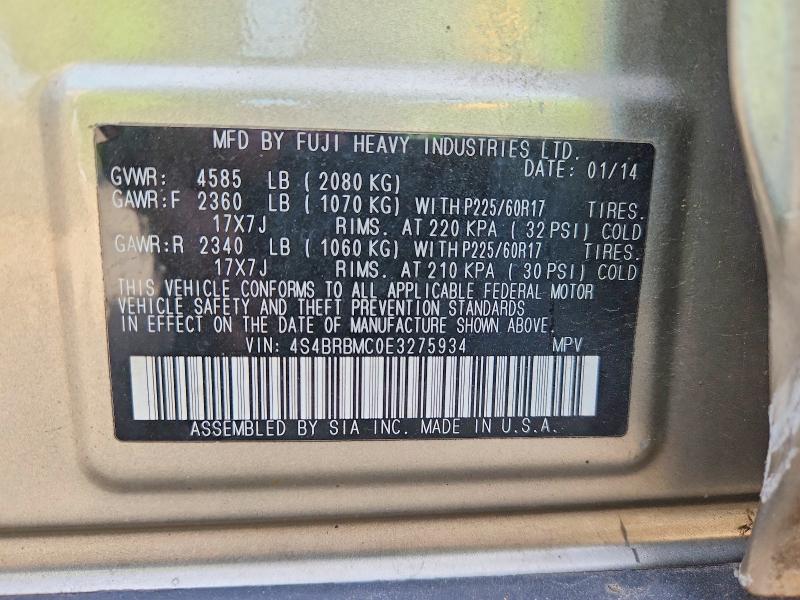 69299246 :رقم المزاد ، 4S4BRBMC0E3275934 vin ، 2014 Subaru Outback مزاد بيع
